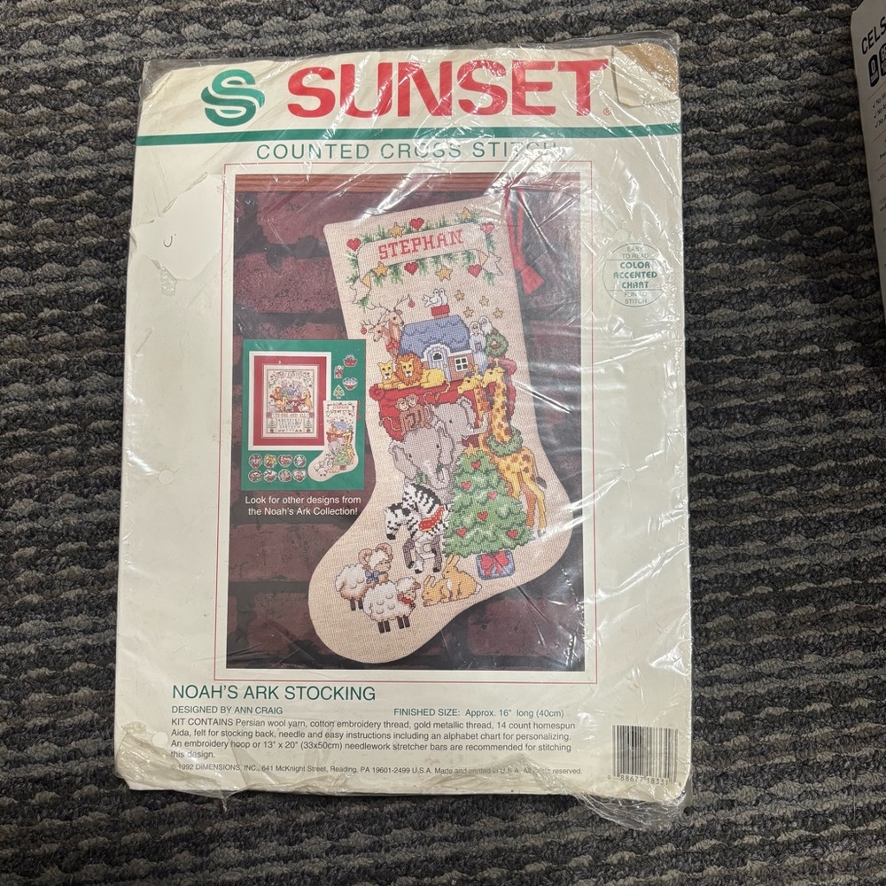 Noah's Ark Christmas Stocking Counted Cross Stitch Kit by Sunset, New, 1992